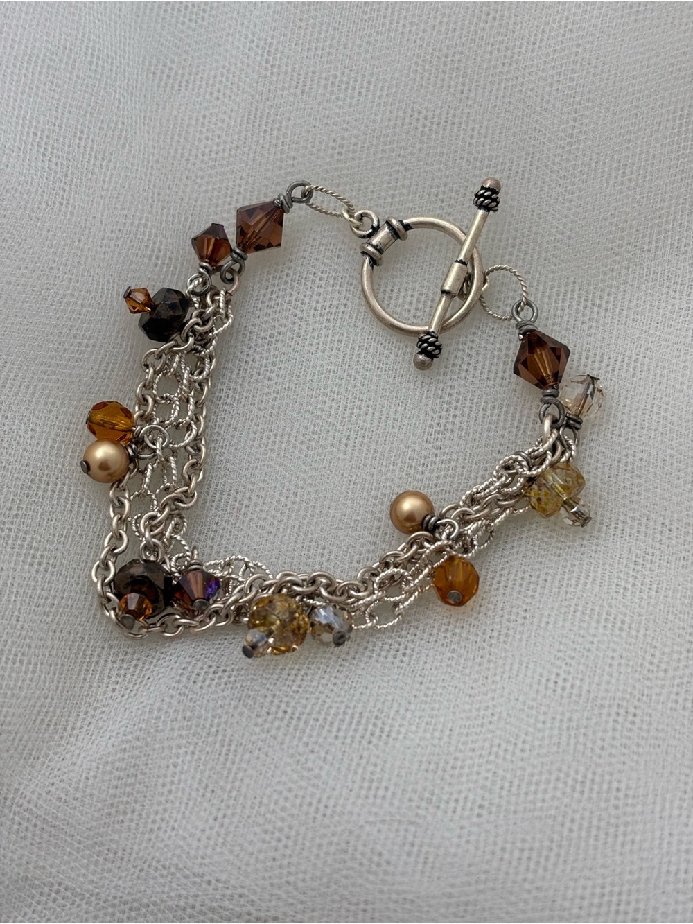 Sterling Silver Multifaceted Amber Bead Bracelet
